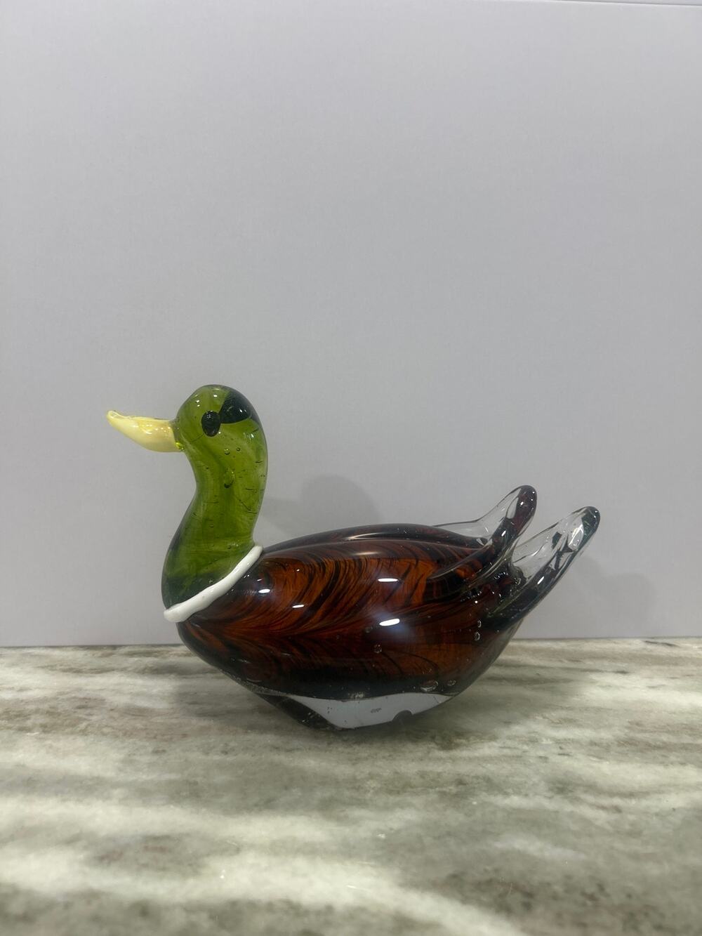 Vintage Murano Style Art Glass Mallard Duck Figurine 7.5" Chipped